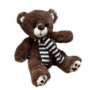 Ms. Teddy Bear Inc Solid Brown Teddy Bear Plush w/ scarf Stuffed Animal Toy 10”